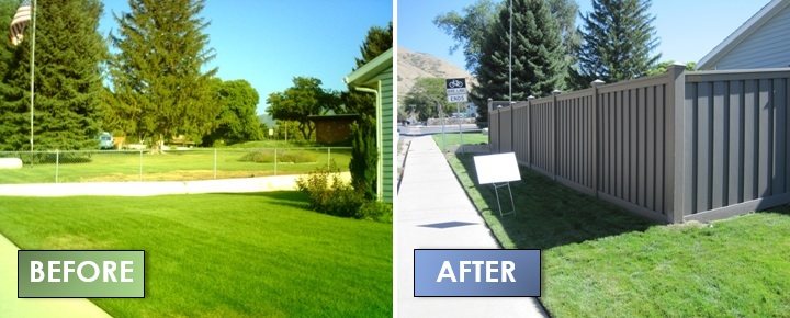 Pictures before and after installation of Trex Fence