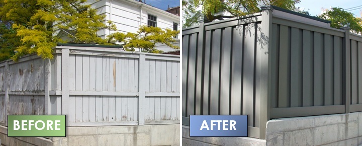 Pictures before and after installation of Trex Fence